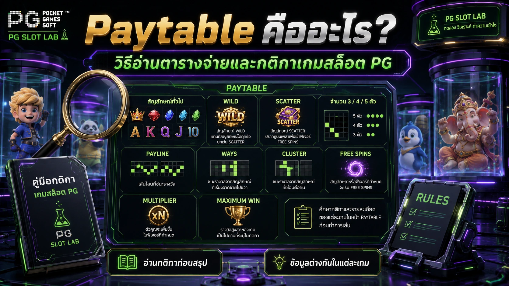 อินโฟกราฟิกคู่มืออ่าน Paytable ของเกมสล็อต