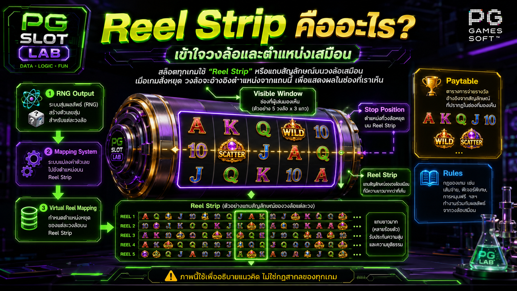 อินโฟกราฟิกอธิบาย Reel Strip และ Virtual Reel
